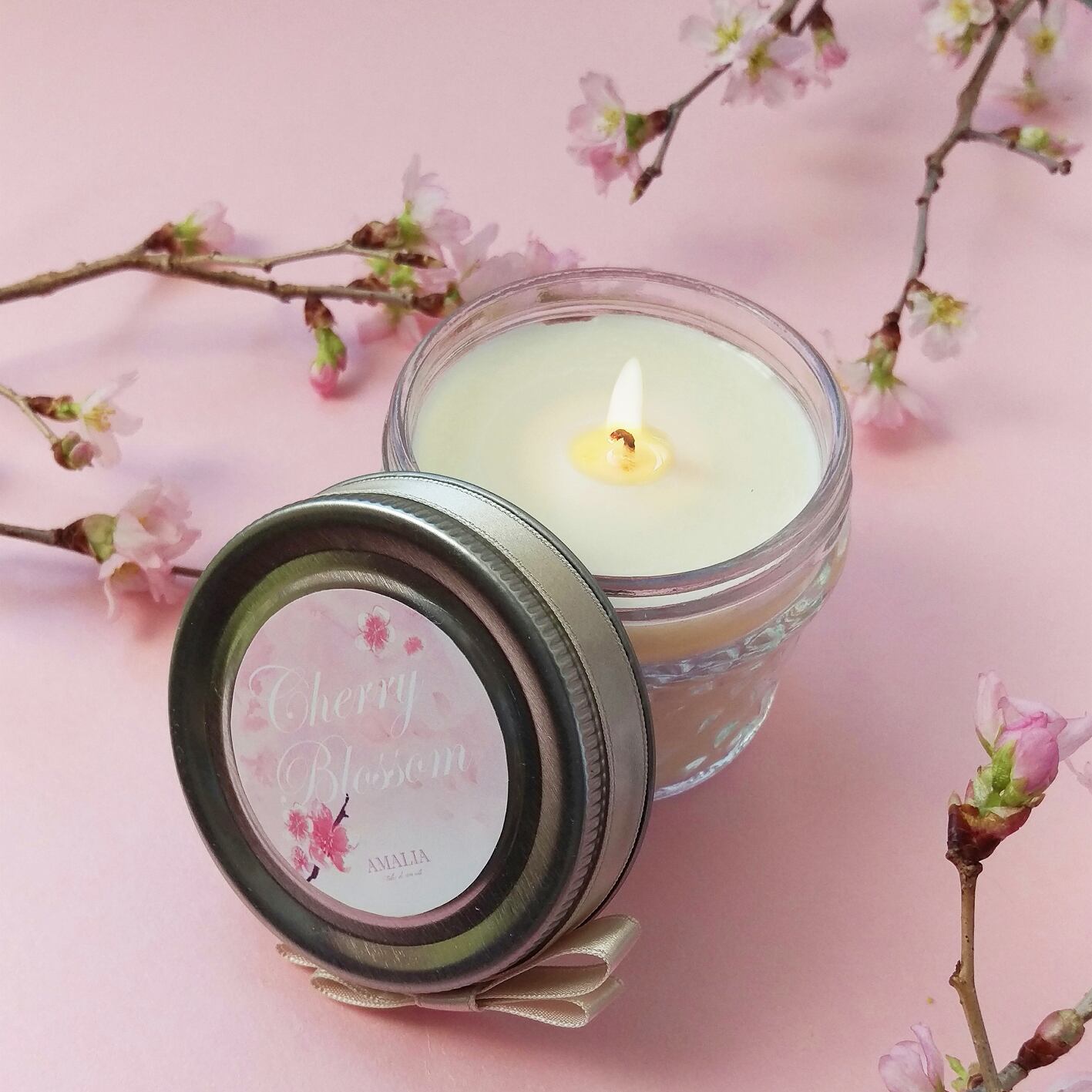 桜キャンドル ガラスジャー Scented soycandle cherry blossom