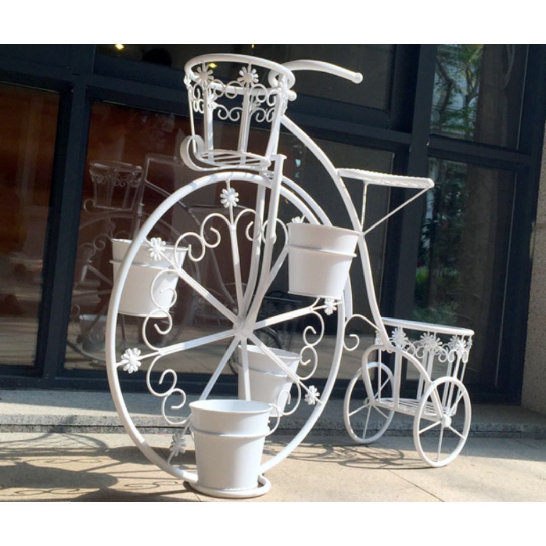 フラワースタンド 自転車型 アンティーク調 フラワーポット グリーン