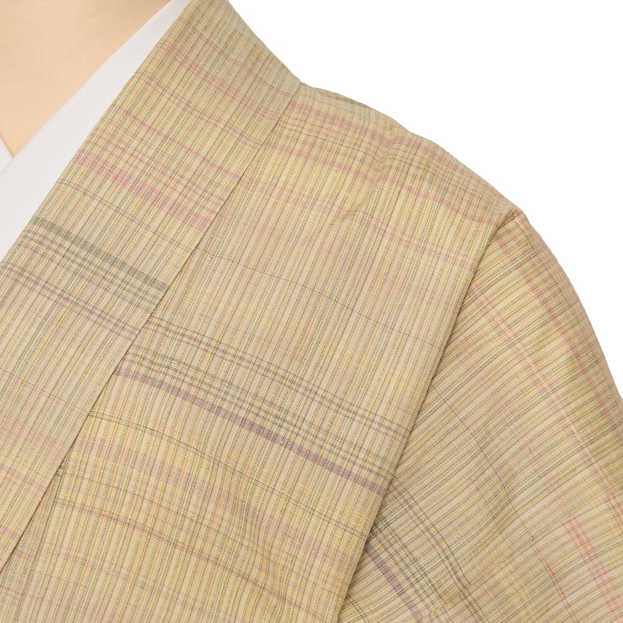 変り格子模様 紅花紬 袷着物【中古】 | かわの屋