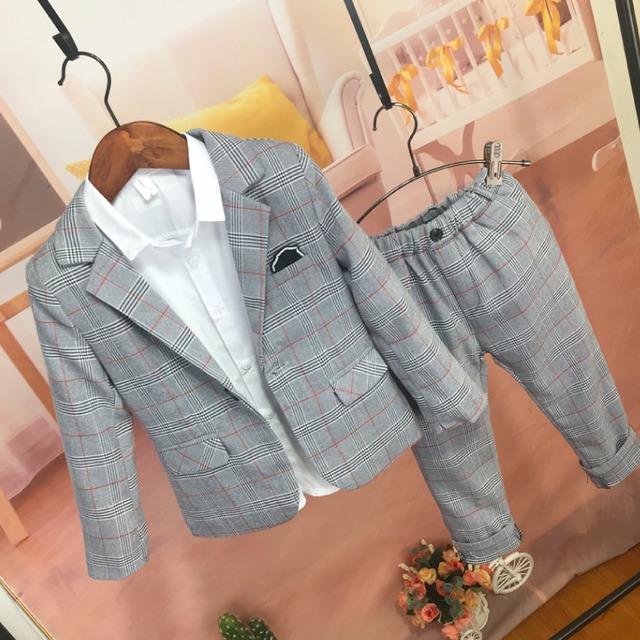 【90㎝-140㎝】　3点セット　スーツ/ジャケット+パンツ+シャツ　ホワイト　フォーマル　キッズ　　韓国　子供服　男の子 