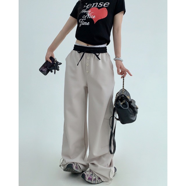 button design waist collar sweatpants　ボタンデザインウエストカラースウェットパンツ　J1143