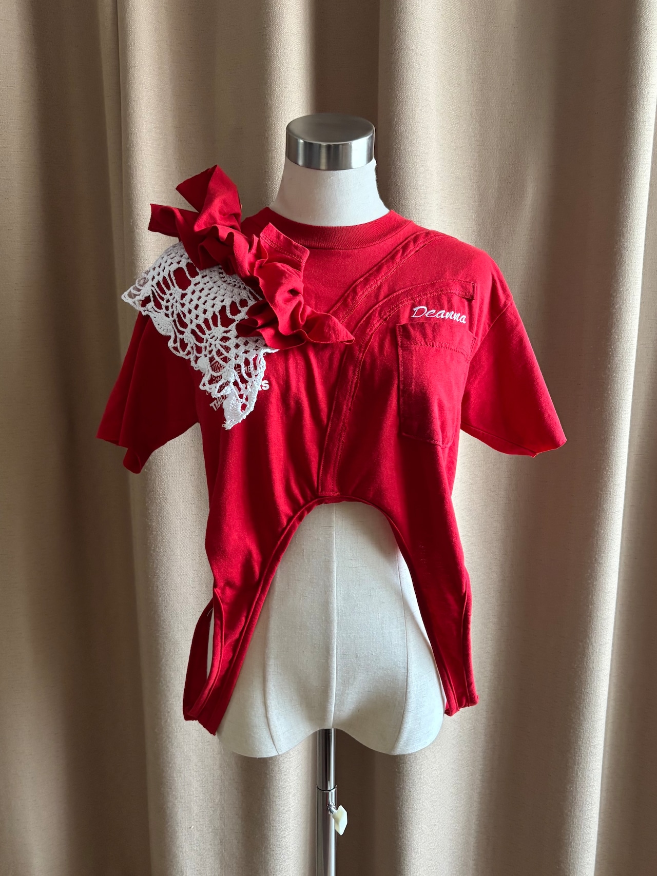 sculptural ruffle lace remake t-shirt-5264-6