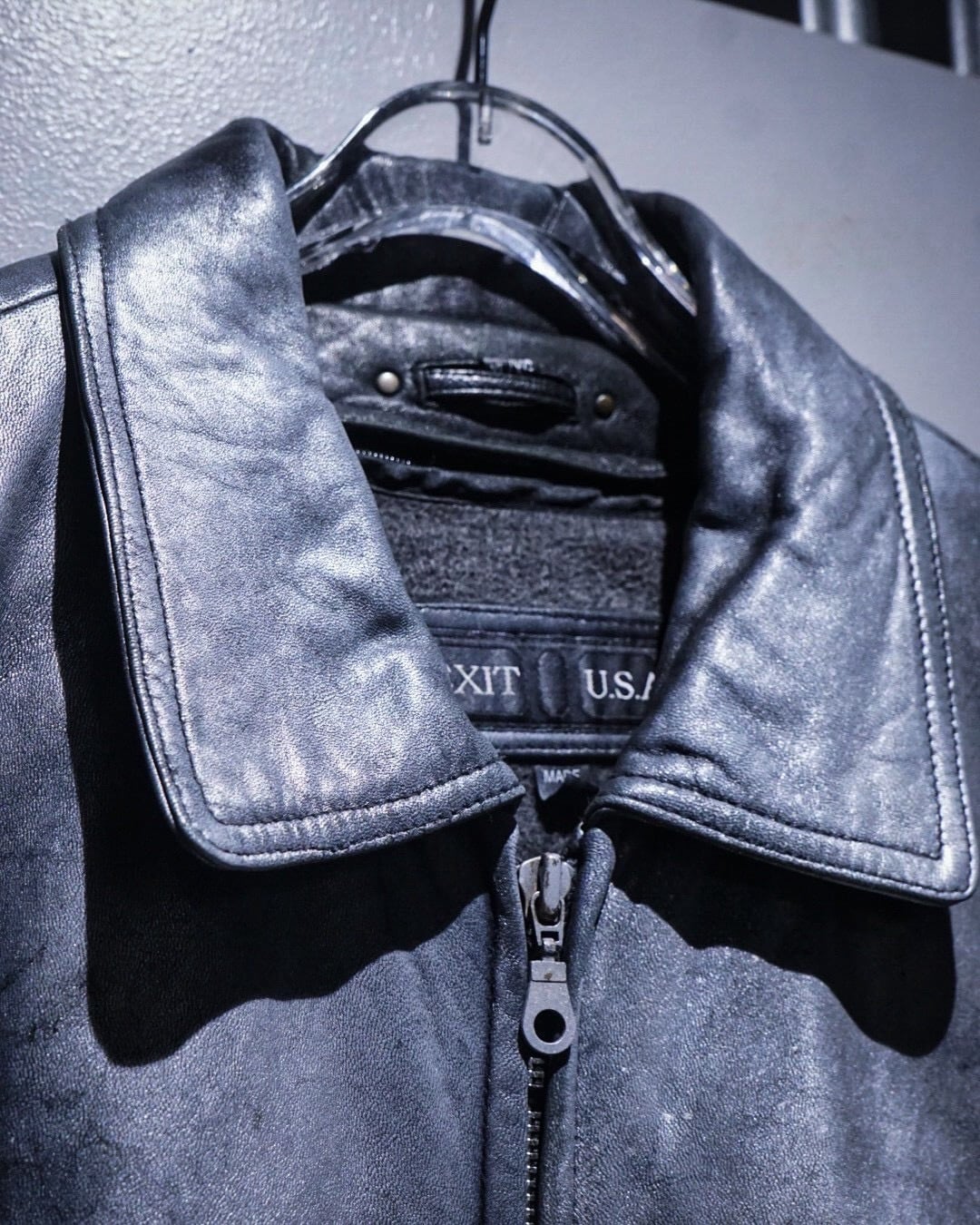 add (C) vintage】Silver Spray Custom Vintage Zip Up Leather Jacket