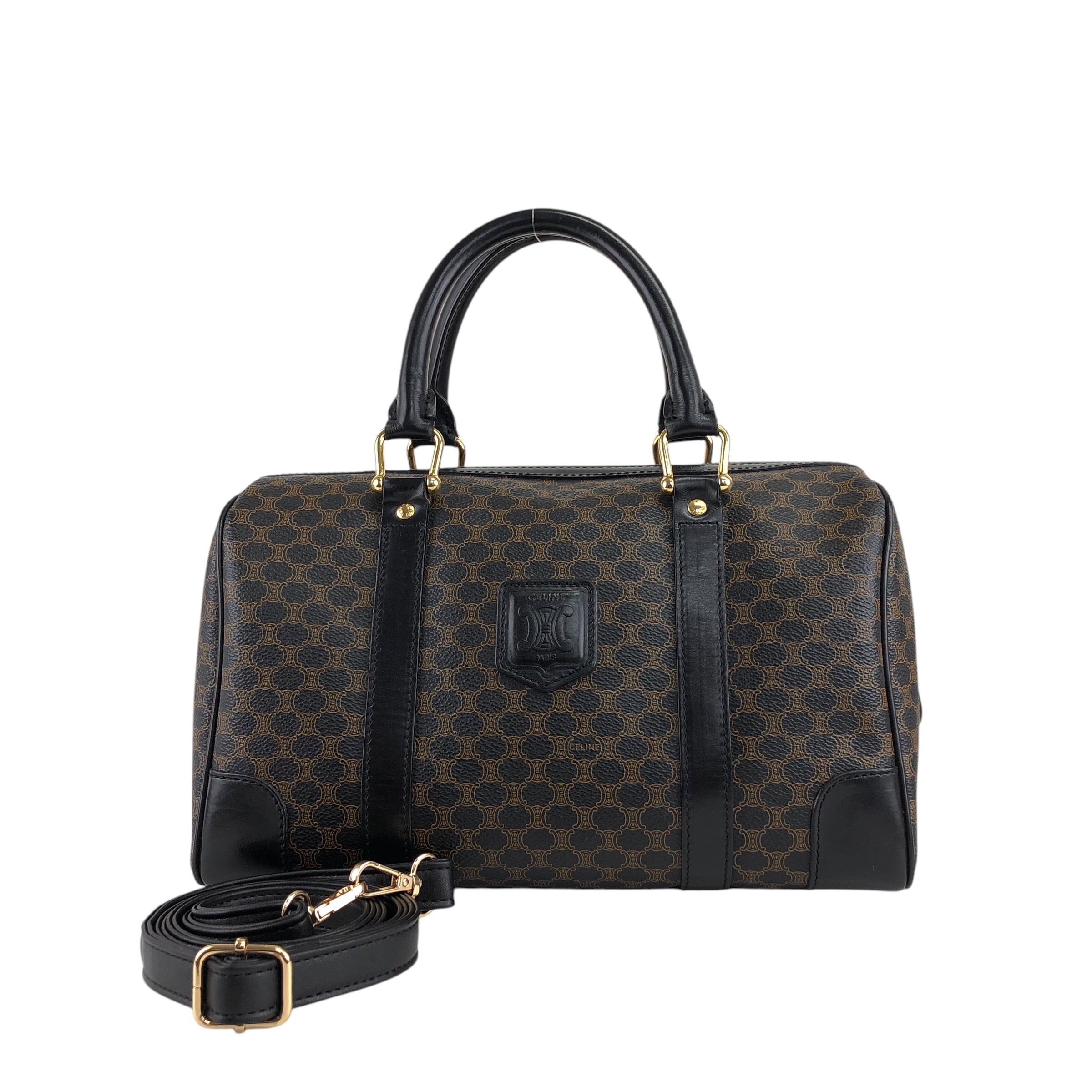 CELINE セリーヌ マカダム ハンドバッグ ブラック 2way ブラゾン型押し