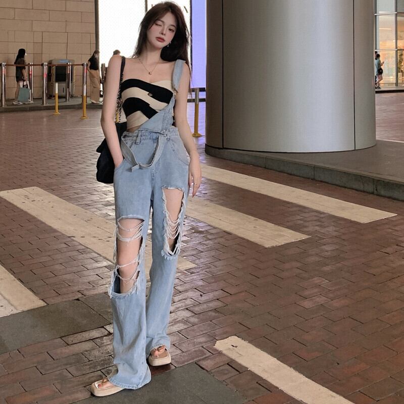 カラーストライプニットトップス ルーズサマー ストリート 夏物 ガールズファッション58497768694