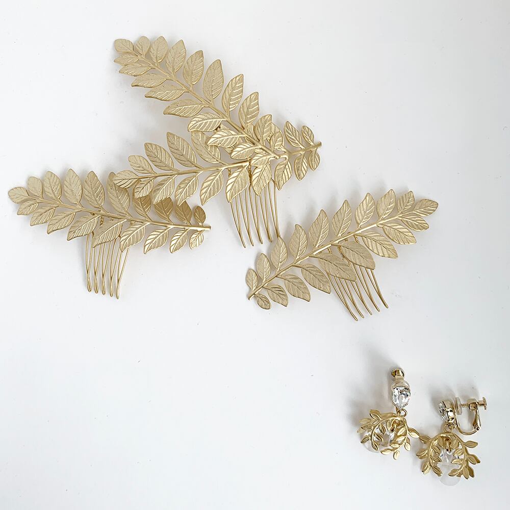 【Set販売】ゴールドリーフのコーム&イヤリングセット【TST-002-GO】