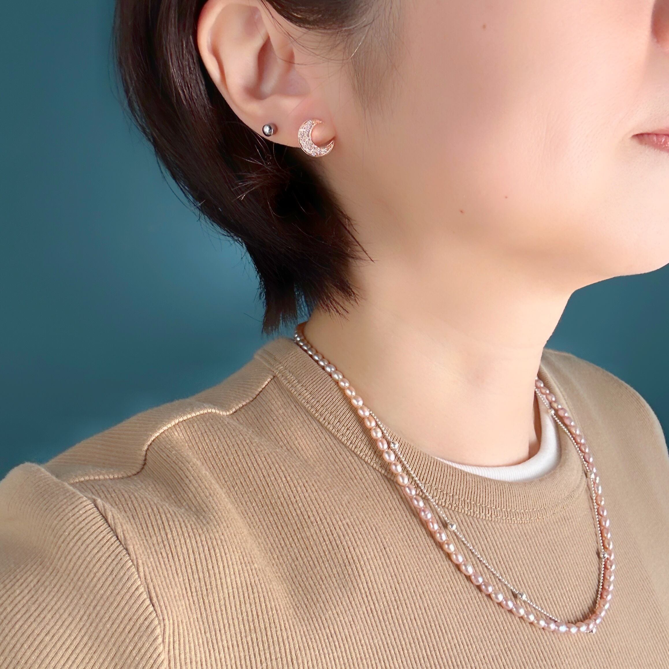 Pink Gold Coating 三日月 ジルコニア ピアス 月星 | 【公式通販】鎌倉