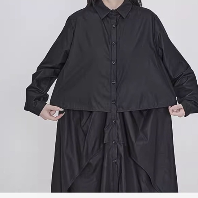 Generously draped long dress shirt C0667