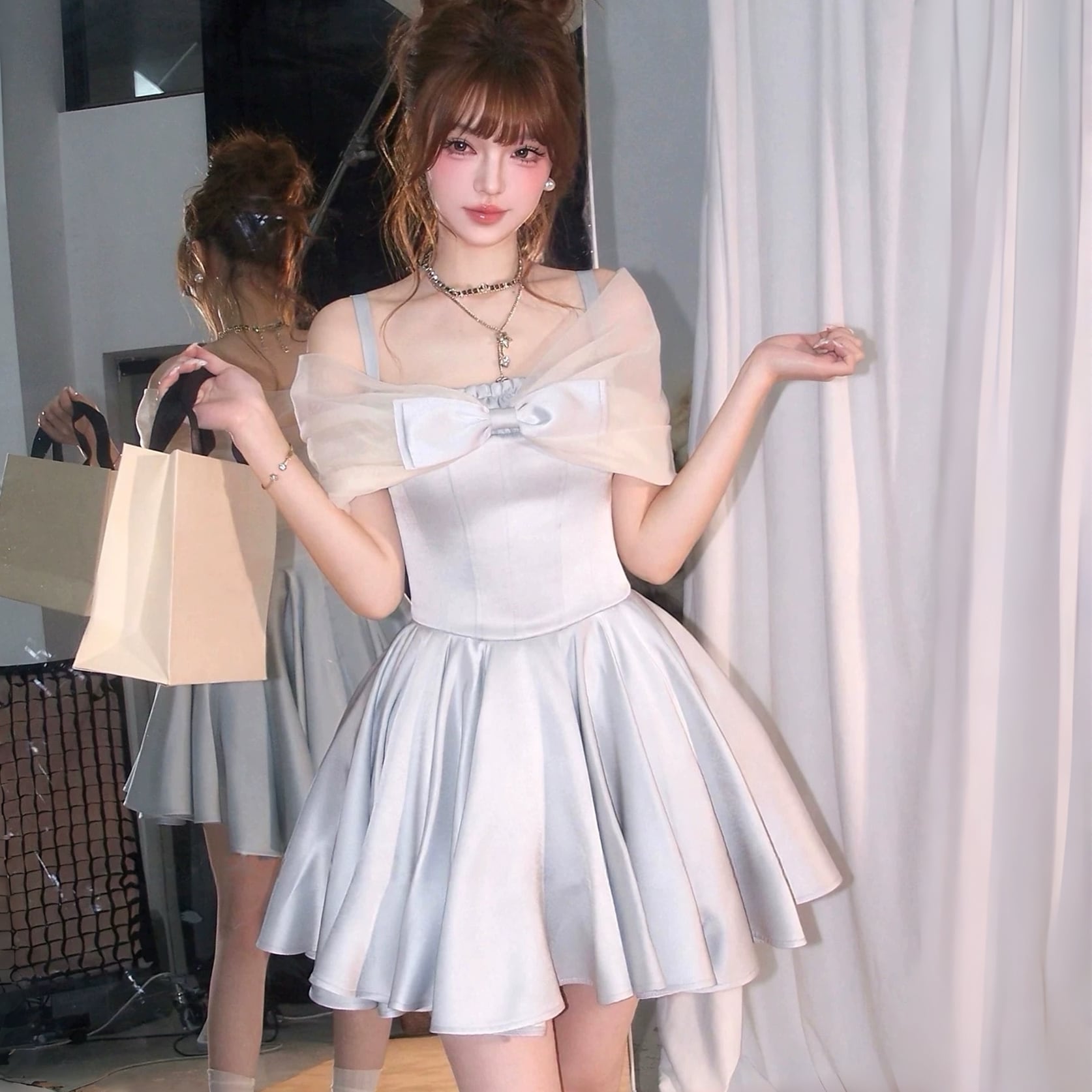 【dress】チュールリボンミニワンピース N3565