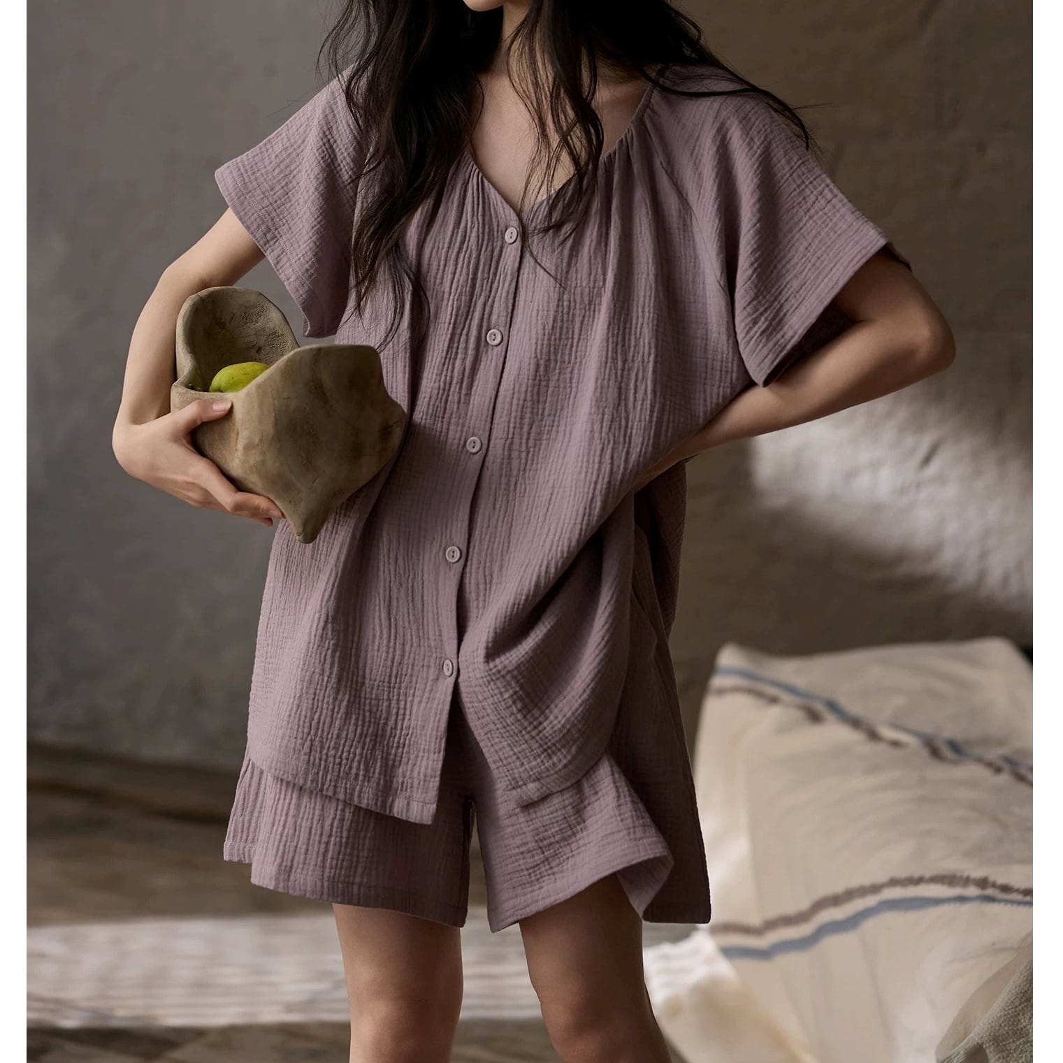 【2Style】【M-XL】simple design cardigan style summer pajamas p1689
