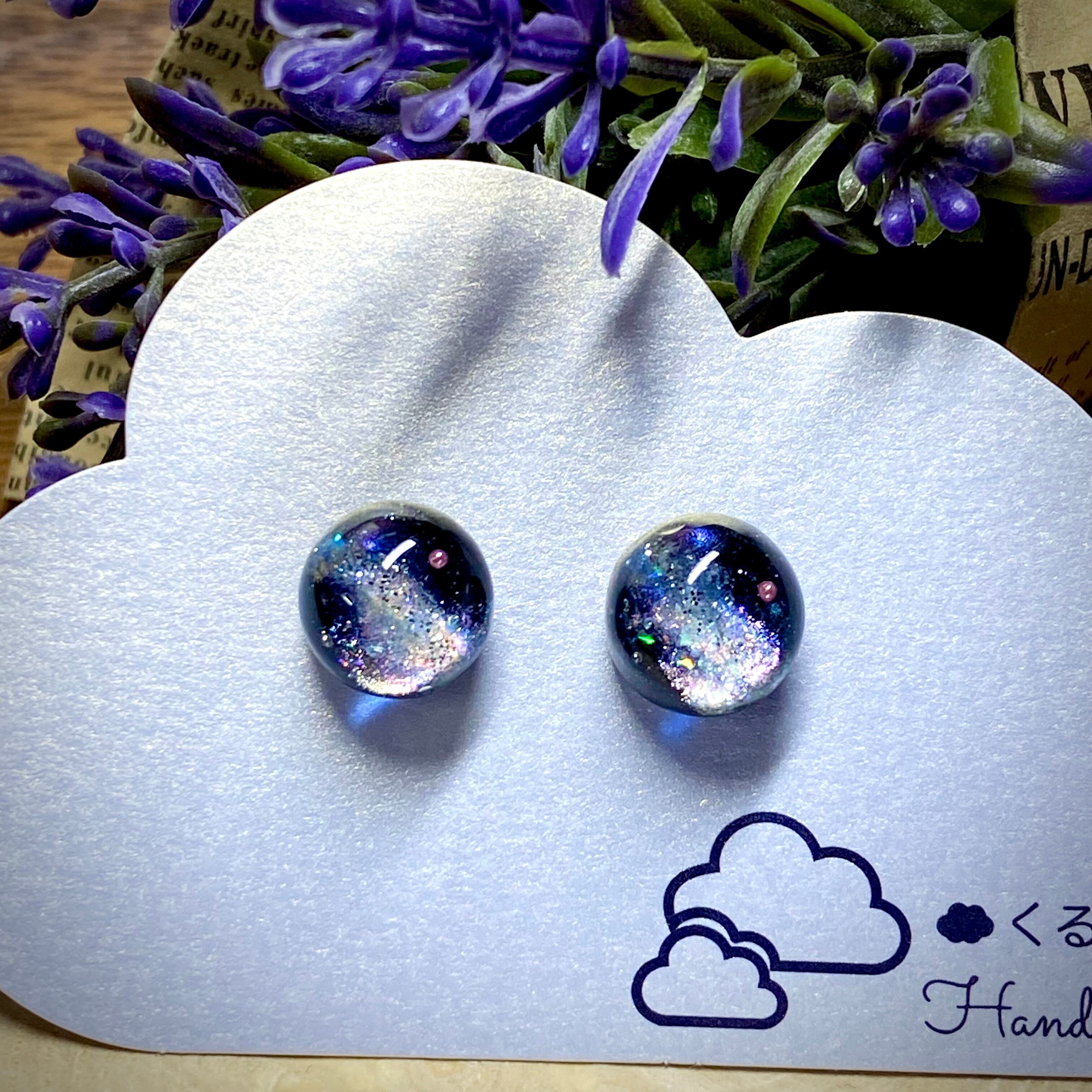 レジンキャッチ式ピアス 銀河 天の川 12mm サージカルステンレス