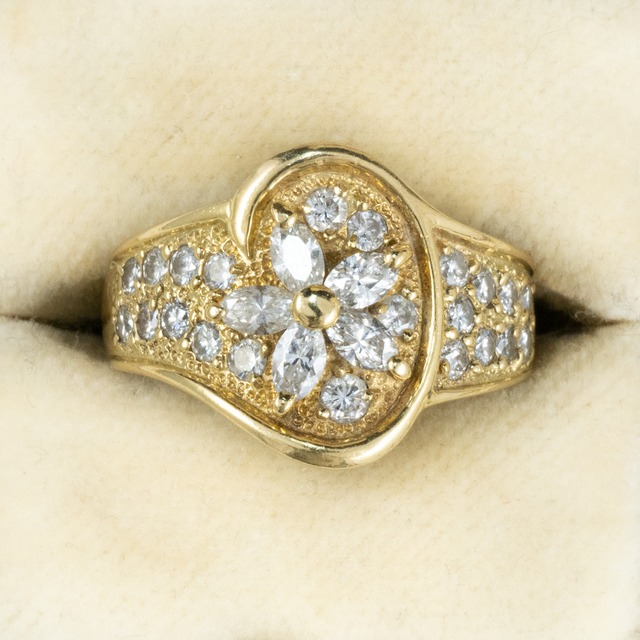 海外ヴィンテージ ジュエリー デイジー  小花 フラワー デザイン リング 指輪 750 K18 ダイヤモンド MR00799
