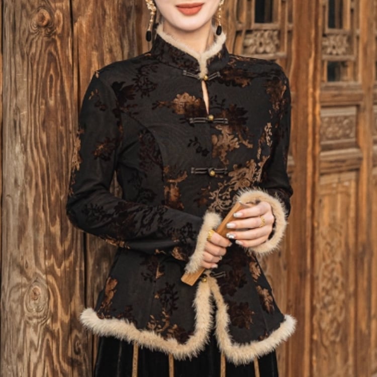 チャイナボタン×フェイクファー　クラシカルトップス　YS00225