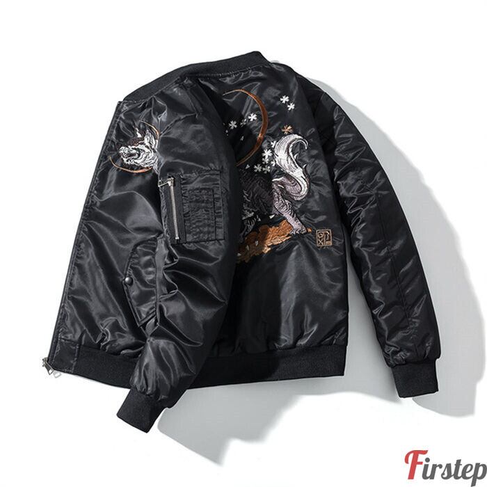 スカジャン ジャケット メンズ 長袖 詩集 サテン カジュアル アメカジ