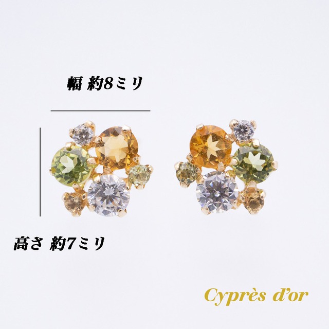 【送料無料】K10 ピアス ペリドット シトリン キュービックジルコニア ピアス セカンドピアス お洒落ピアス 普段使い シリコンキャッチ付き ジュエリー C333