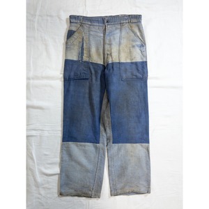 1940s "OKOK" French Faded Blue Moleskin Patch Work Trousers