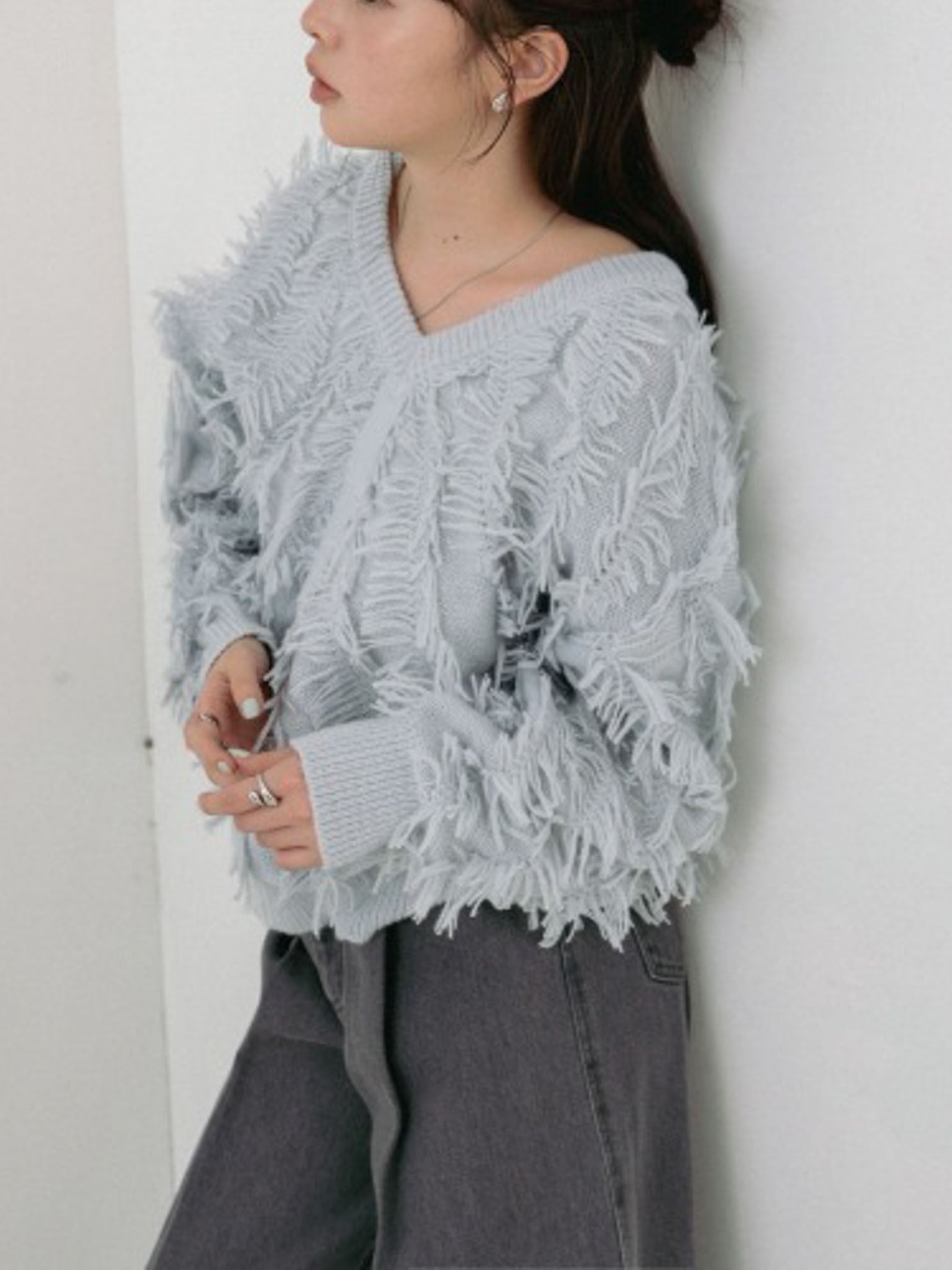 2WAY SHAGGY KNIT TOP(ﾂｰｳｪｲｼｬｷﾞｰﾆｯﾄﾄｯﾌﾟｽ）【5541102】select by Bab