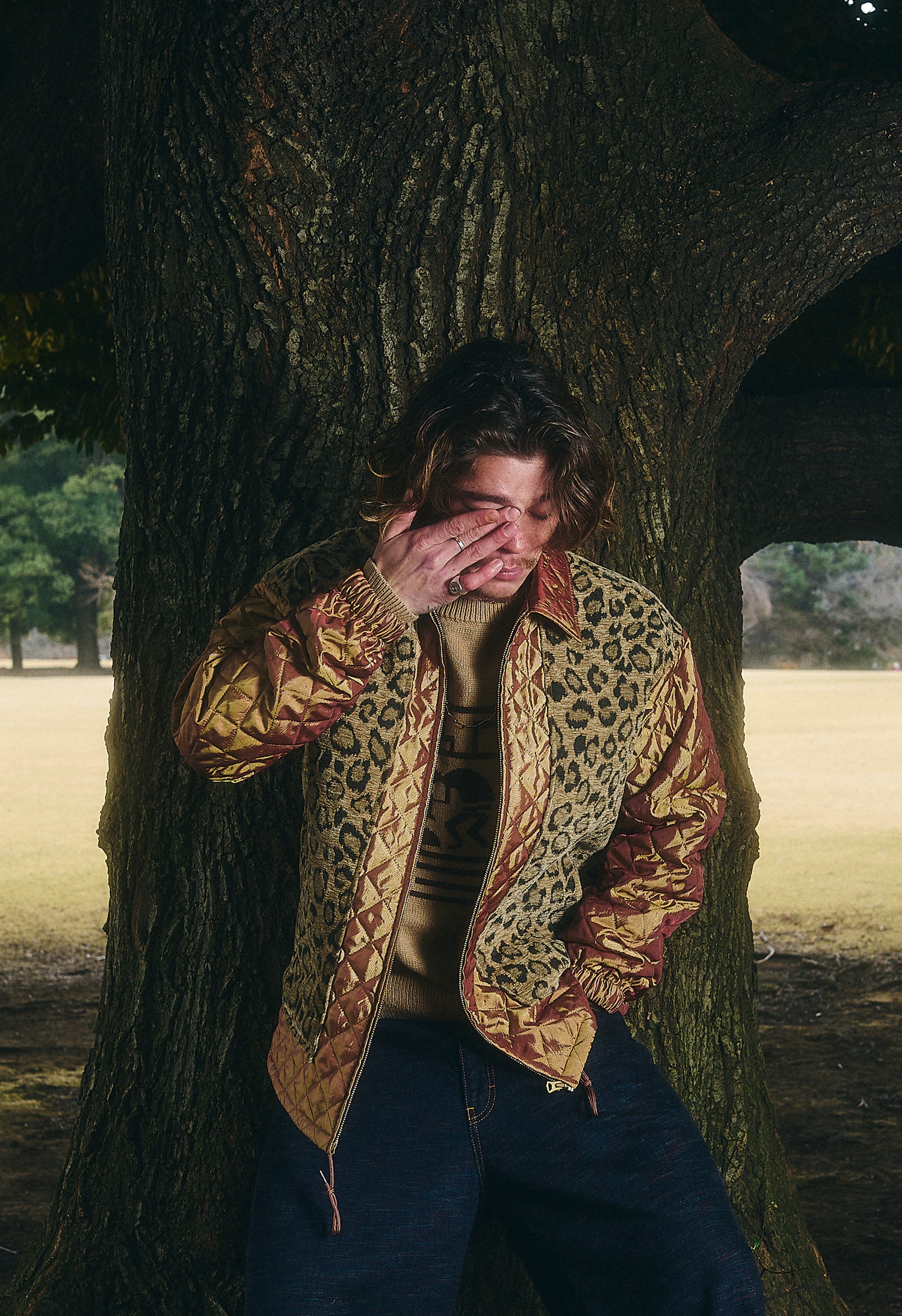 CHAMBRAY TWILL LEOPARD JACKET BROWN | TUITACI OFFICIAL ONLINE STORE