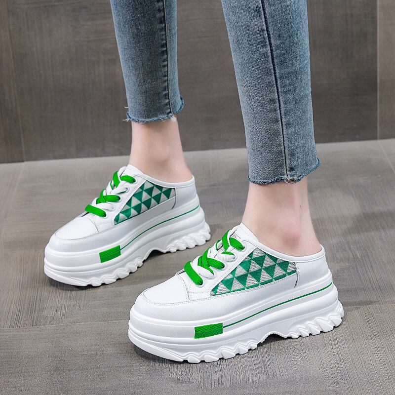 初回送料無料インナーハイトニング厚底靴白い靴ハーフスリッパ包頭カジュアルシューズ