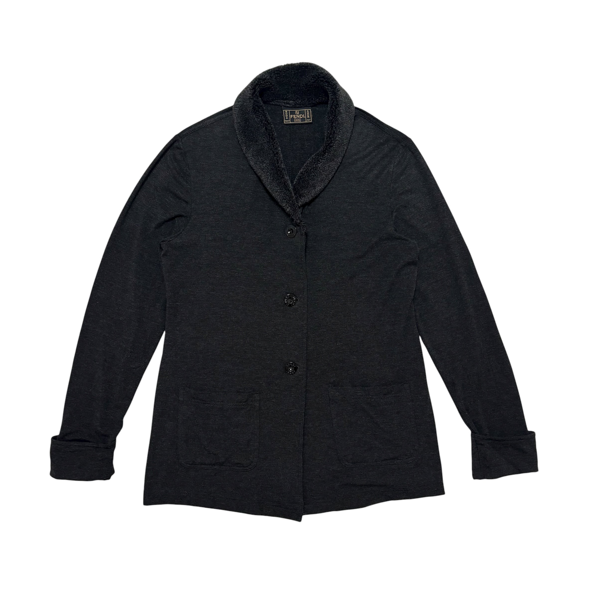 中古 フェンディジーンズ FENDI JEANS ニット ショールカラーカーディガン クリーニング済み レディース F44 XL相当