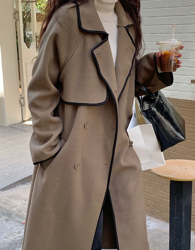 piping long coat (brown)