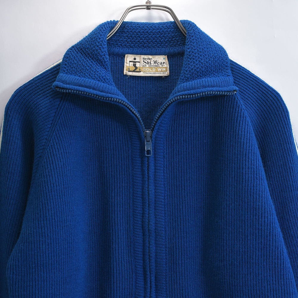 60~70s GOLD WIN ゴールドウィン スタンドネック ジップアップ スキーセーター トラックジャケット風 ジャパンヴィンテージ ビンテージ ブルー 古着 レディースM相当