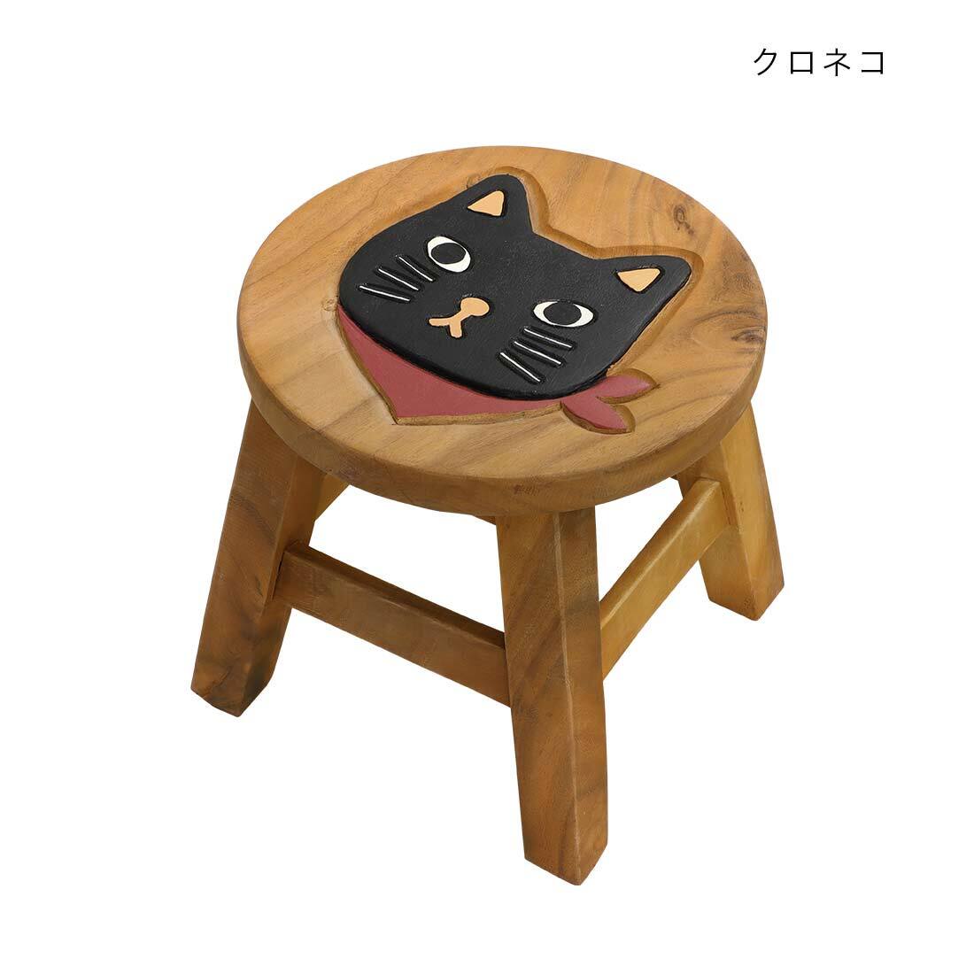 猫雑貨 スツール 木製 三毛 おしゃれ 丸 ウッド コンパクト