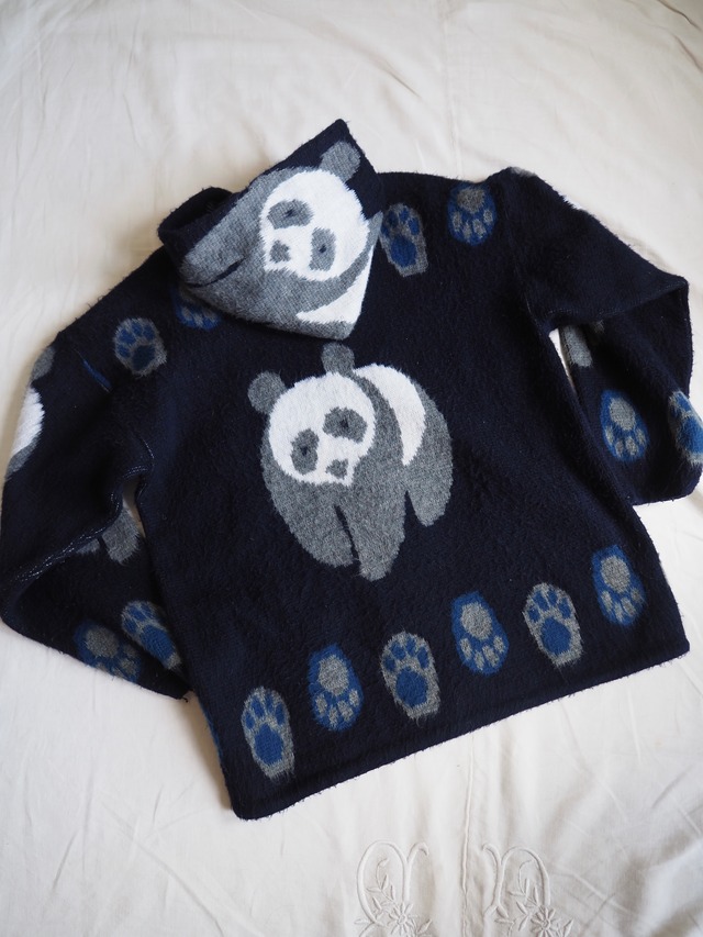1990’s Ecuador Panda Wool Zip-Up Hoodie／ー