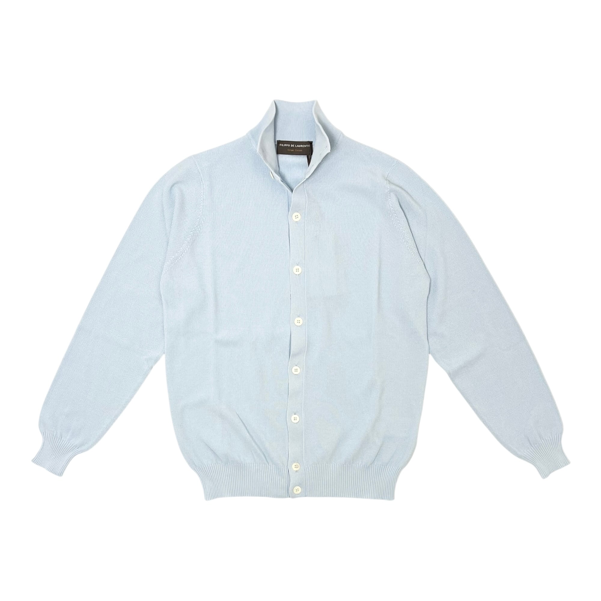 FILIPPO DE LAURENTIIS(フィリッポ デ ローレンティス)standing collar crepe cotton knit cardigan/SAX(800)