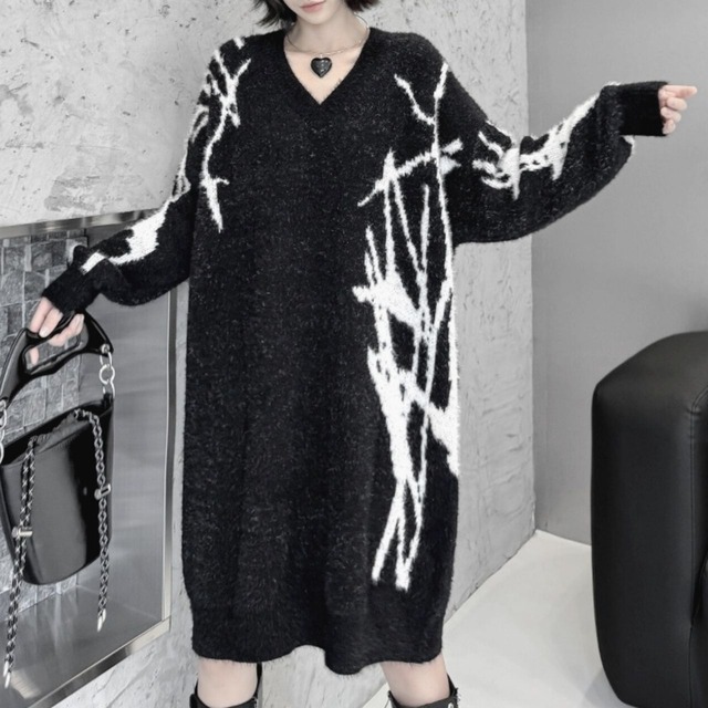 Thorn art knit dress C0731