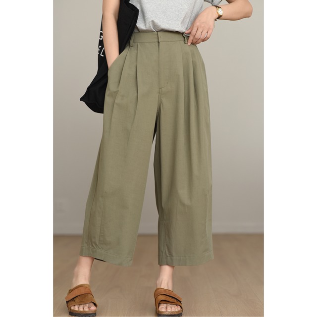 【フロントプレス入りクロップドワイドレッグパンツ】P00653