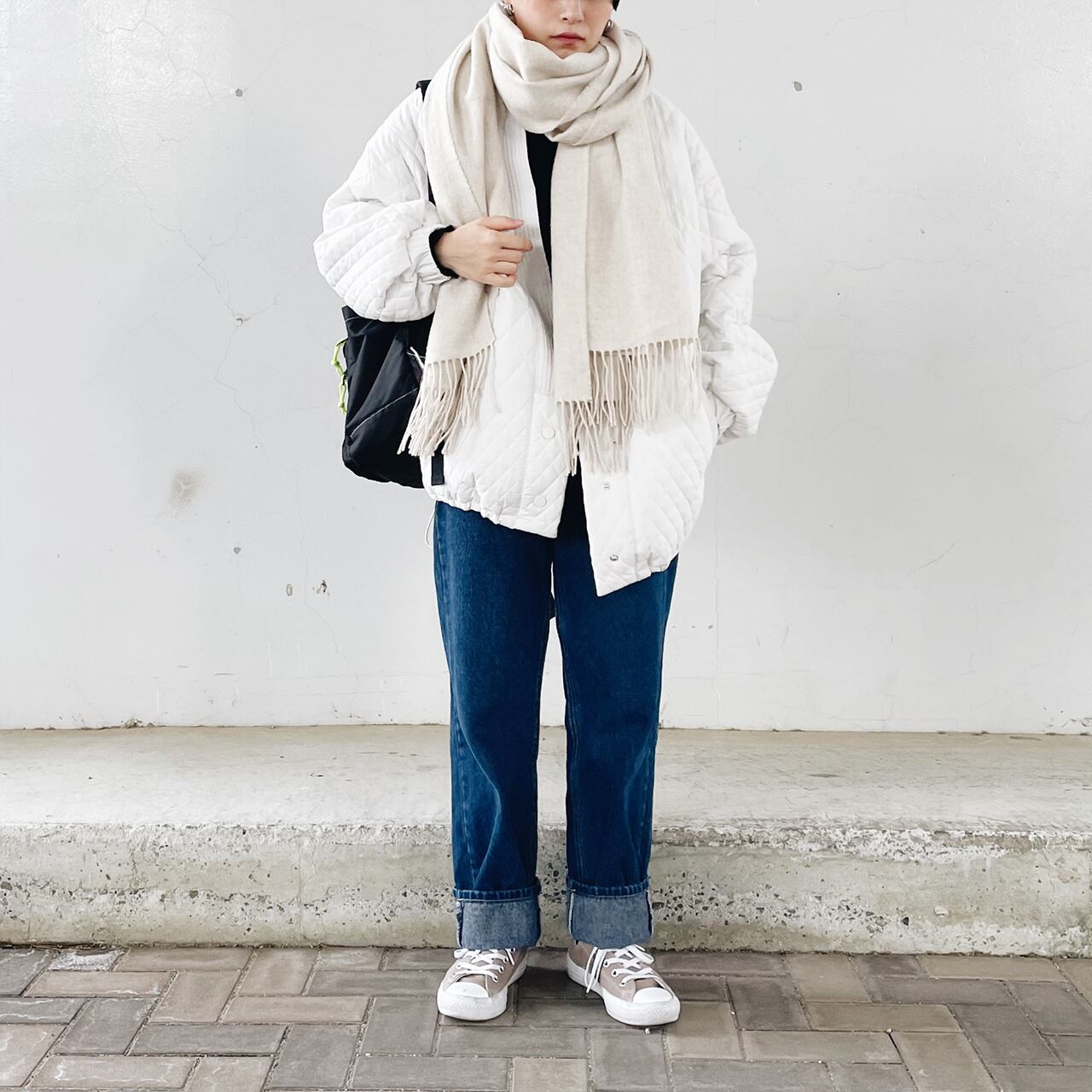 Quilting volume sleeve coat (offwhite)