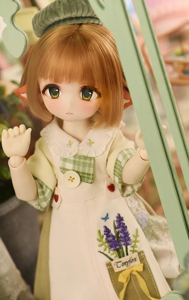 27cmドールドレス 白黒ストライプ×オレンジフリルのローブ・ア・ラ