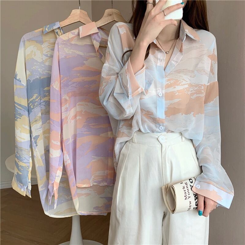 カジュアルシャツ サマーレッドルーズ ロング 夏物 YY-ファッション56951671744