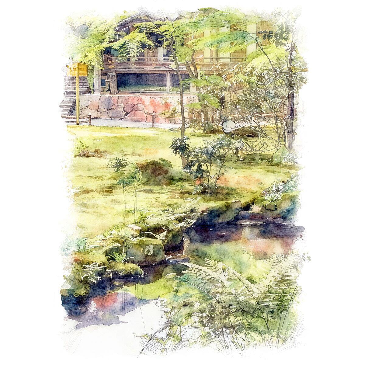 絵画 風景画 日本 京都府 三千院 インテリアアート額付き 水彩画風 WAT1684