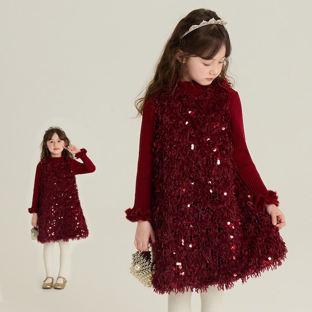 冬キルティングラメ入りワンピース