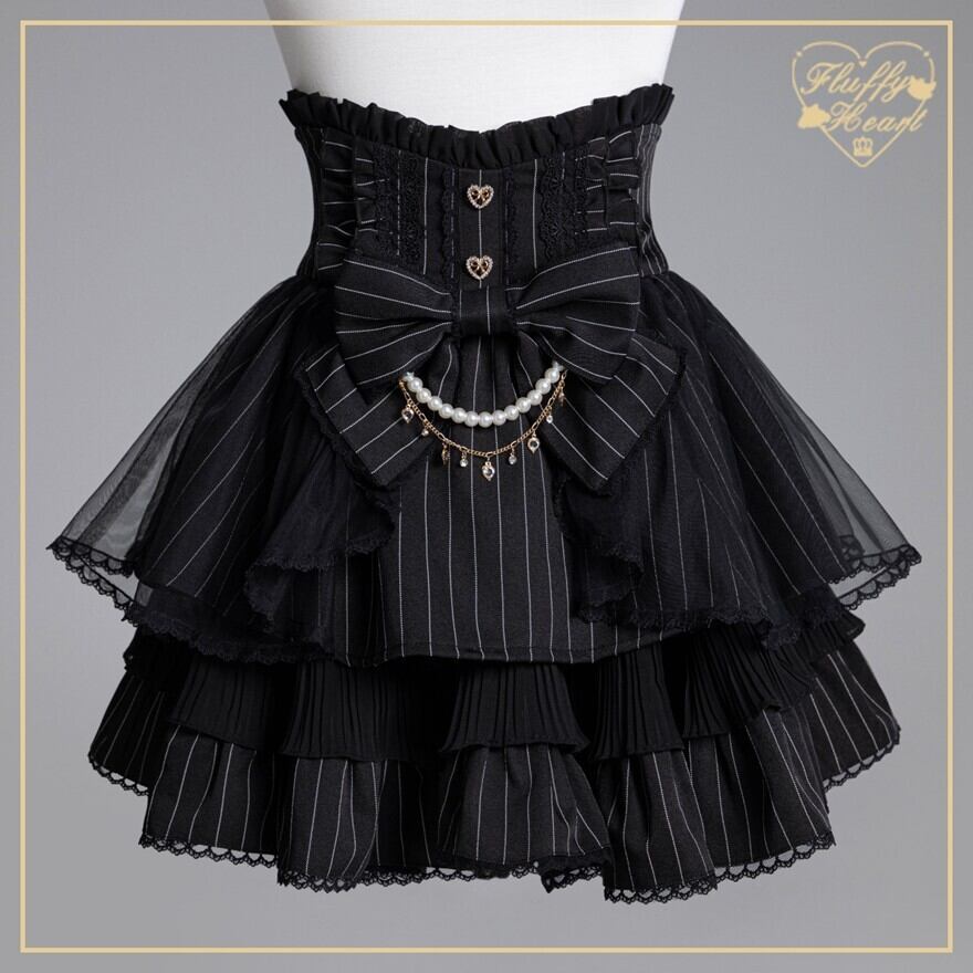 コルセット風 ティアード フリル スカート ブラック ピンク チェック