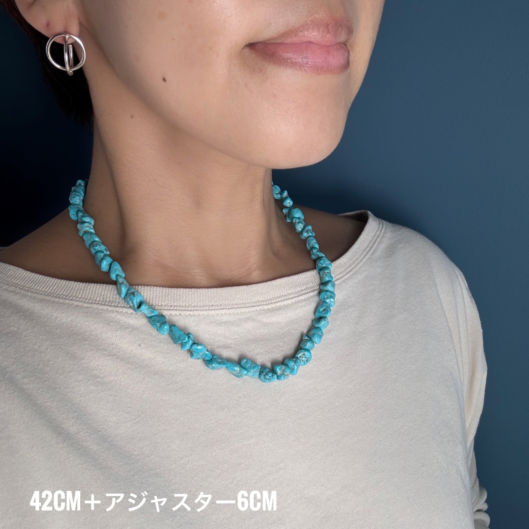 Indian Jewelry》【一点物】大粒 ラフカット ターコイズ ネックレス