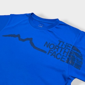 【THE NORTH FACE】ロゴ プリント Tシャツ ブルー バックロゴ 静電気防止機能 ノースフェイス L 半袖 アウトドア us古着