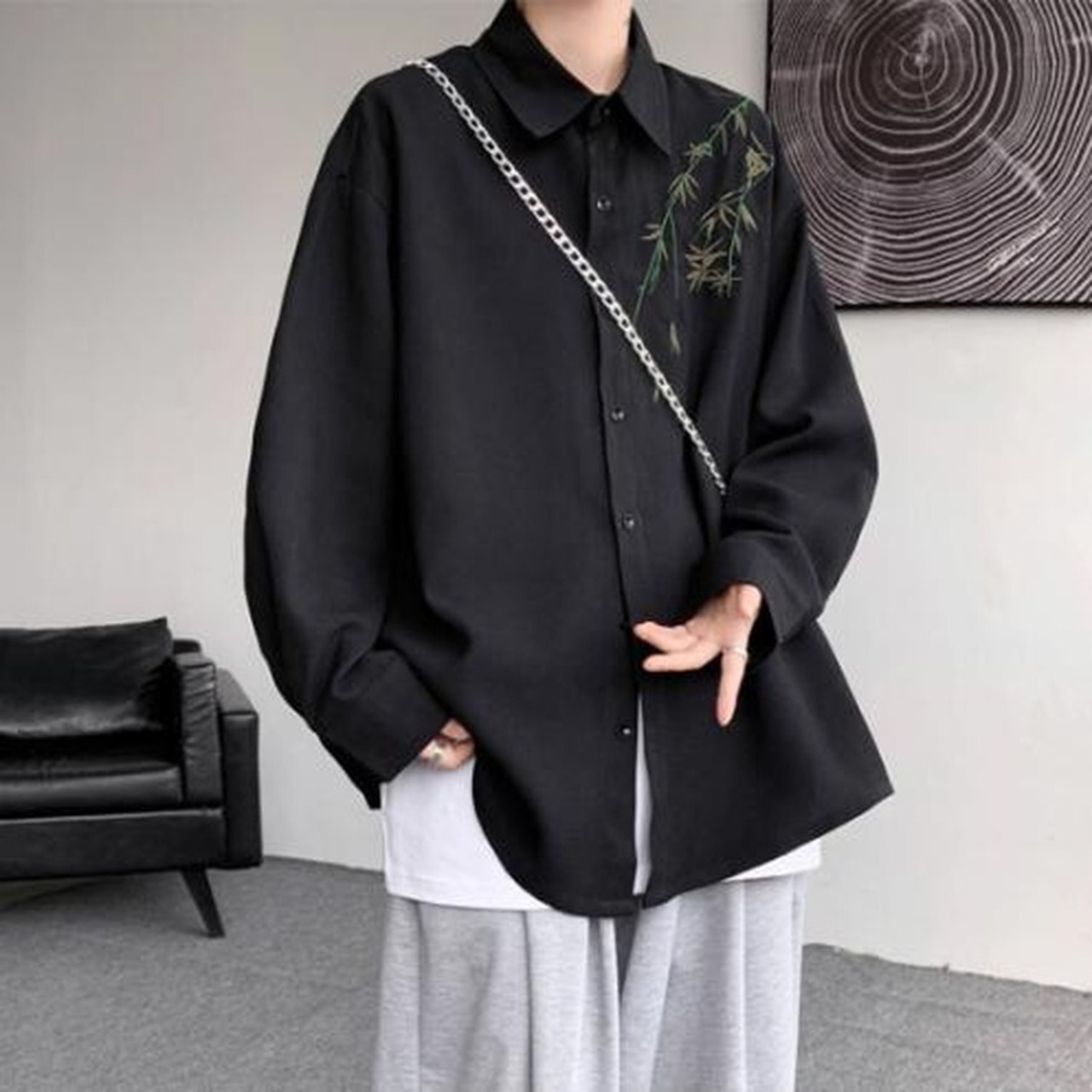 天使と悪魔 サブカル系 メンズ 長袖 シャツ 厚手 チャイナ風 原宿 