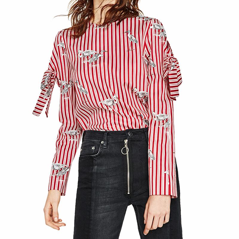 ストライプ 長袖 リボン ブラウス