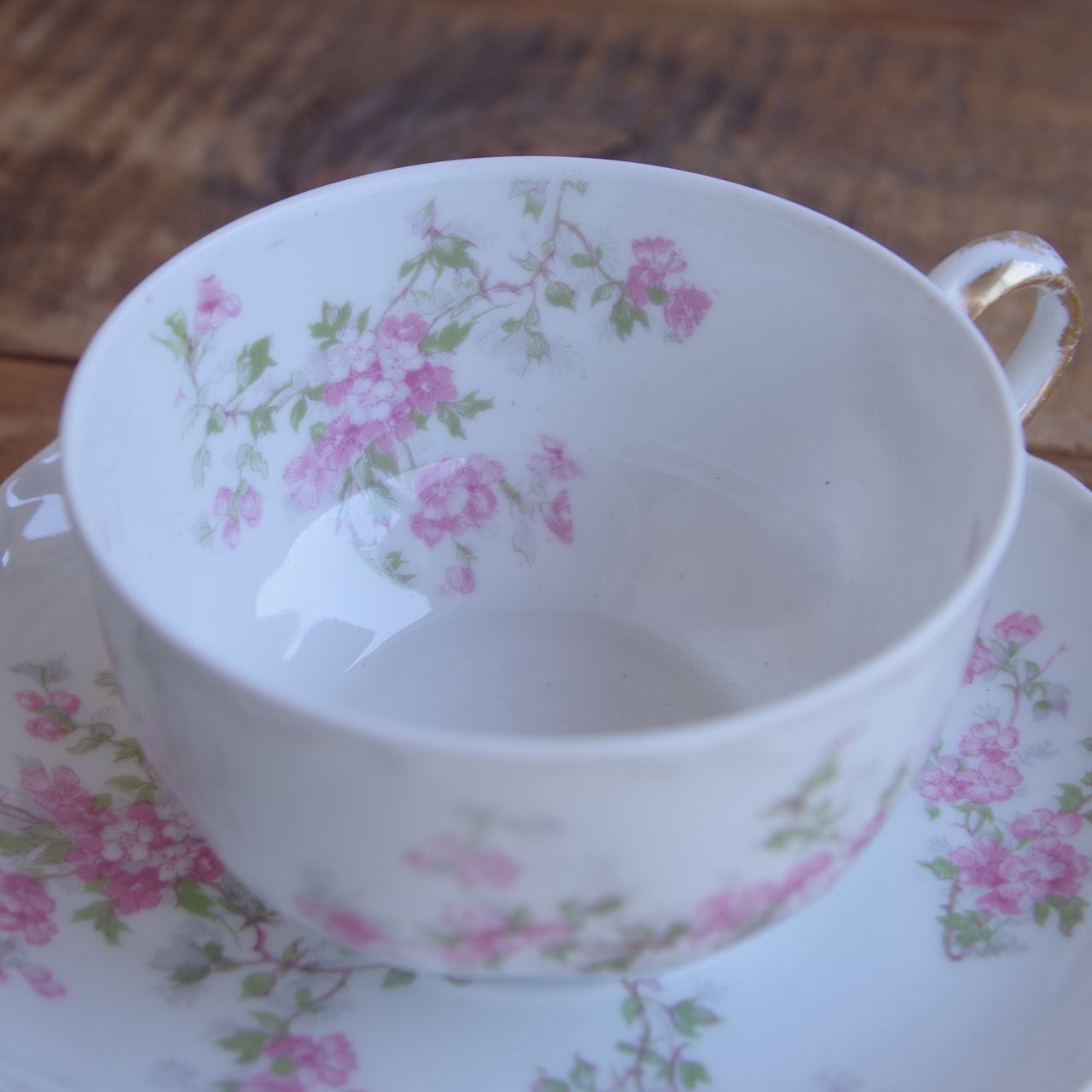 アビランド　リモージュ　薔薇ローズガーランドのラメキンカップ&ソーサー　4セット リモージュ アビランド ピンク 花柄 野ばら ティーカップ&ソーサー