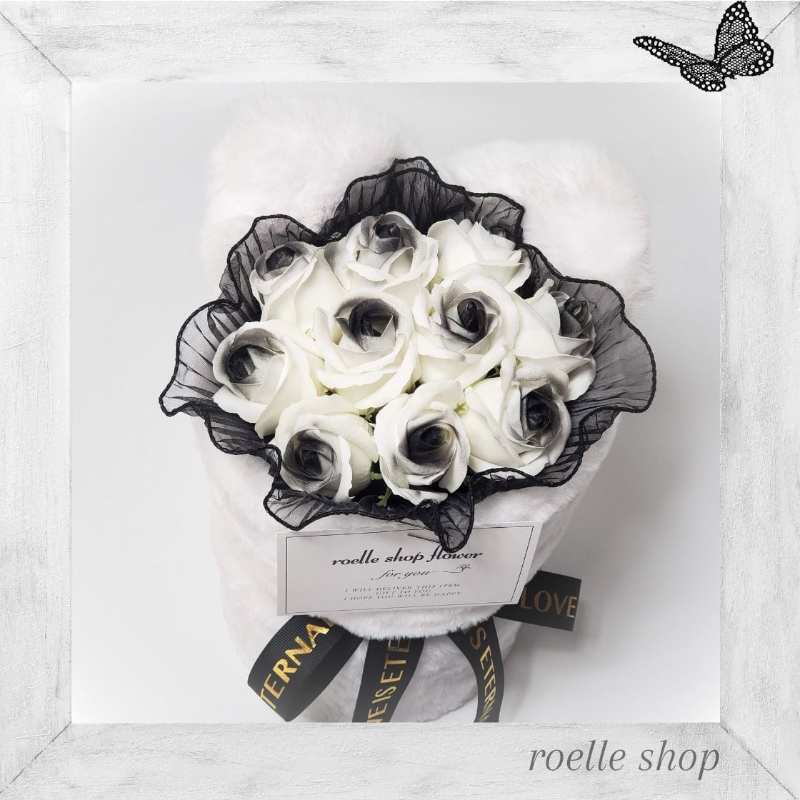 N-MS1 ねこ耳 ホワイト もこもこ ソープフラワー ワンホンブーケ