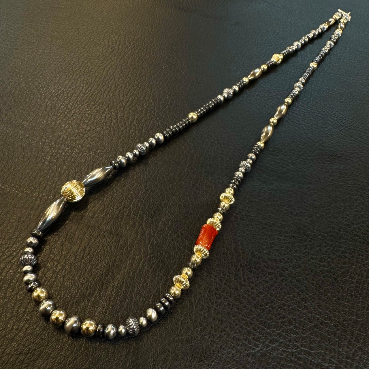 ブライト（Bright）ネックレス（Wave S Hematite）血赤珊瑚 60cm - 1