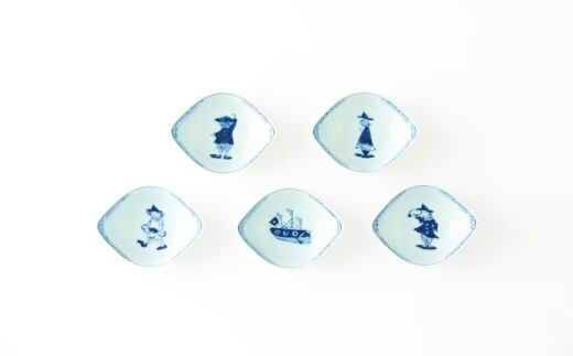 【しん窯】有田焼/絵変り舟型小鉢揃 5枚セット