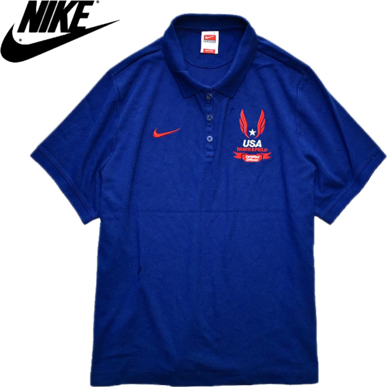 1点物◇ナイキNIKE半袖ポロシャツ紺US古着メンズSMレディースOK 