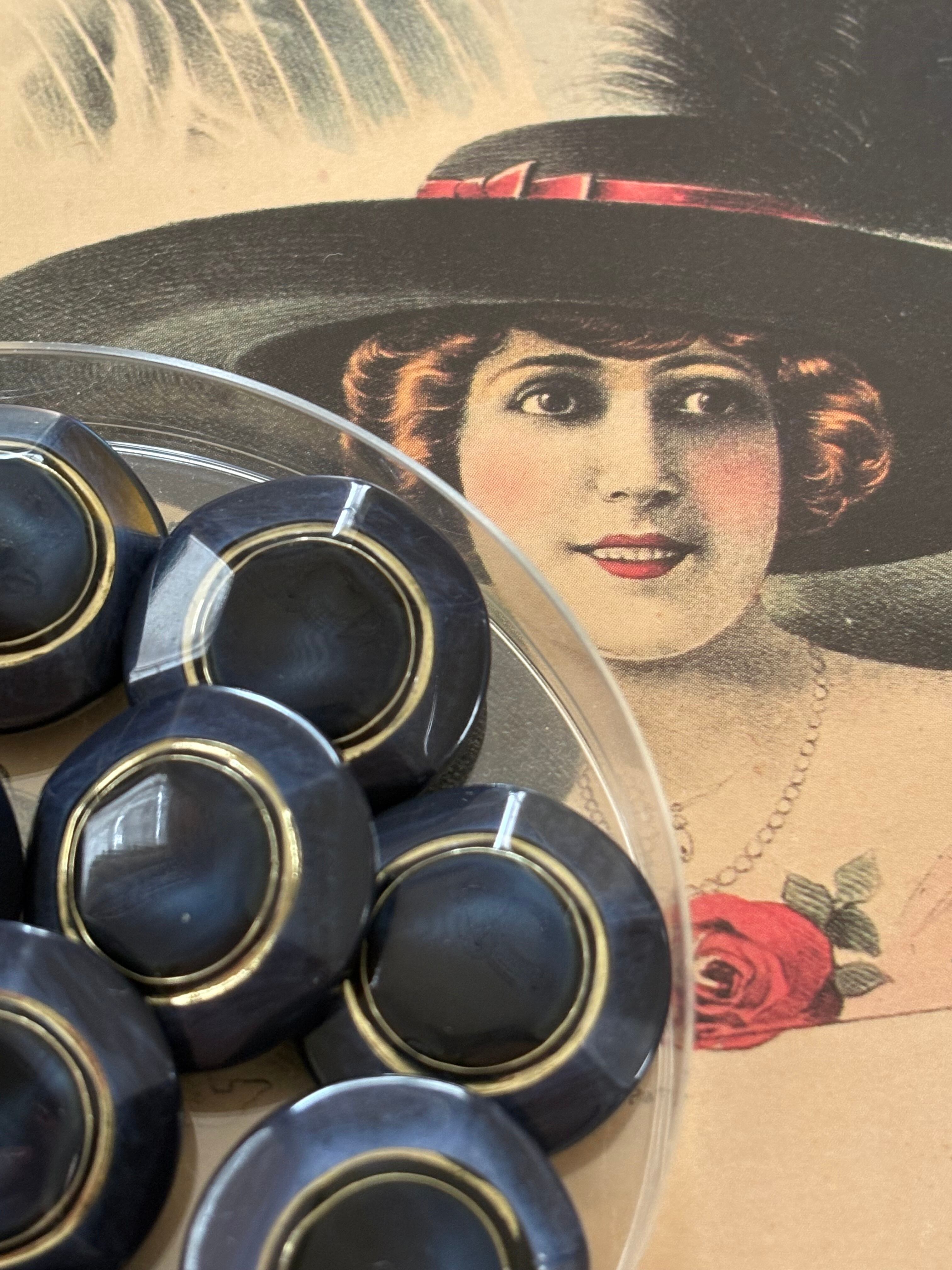 Japanese Vintageボタン レトロボタン 24mm ネイビー×ゴールド マーブル調 アクセサリーパーツ デコレーション材 レトロボタン