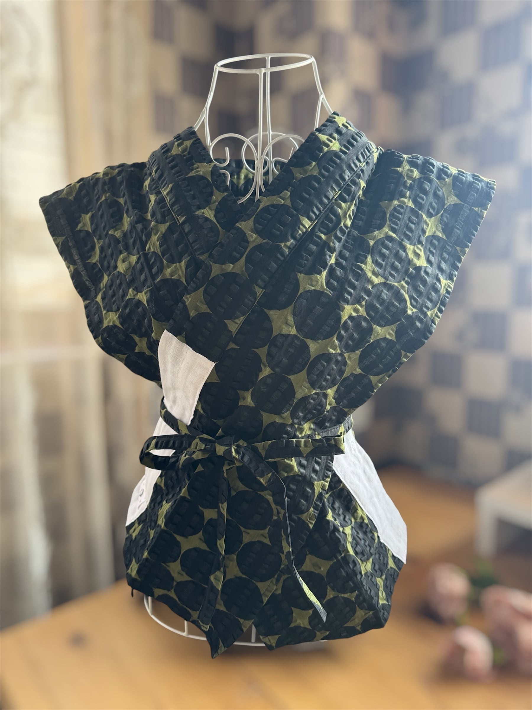 オリジナル］半衿ジレ ワイド ドットサークル グリーン×ブラック
