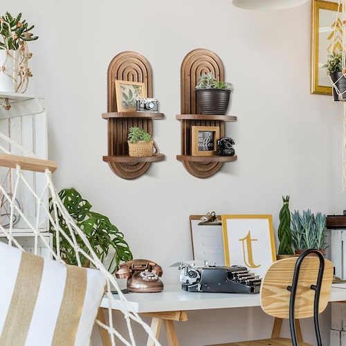 壁掛け収納 オーバル クリエイティブ 無垢材 植木鉢 棚 木製 装飾 リビングルーム 一人暮らし ミニマリスト シンプル おしゃれ モダン ライトブラウン ダークブラウン 茶色 2色展開