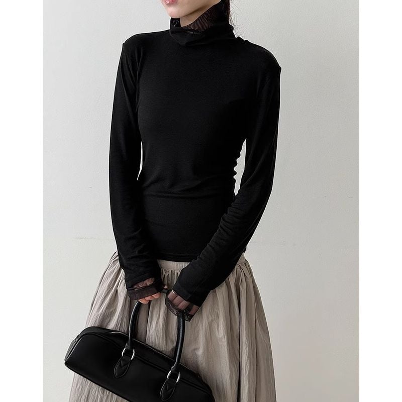 裾レースハイネックシアーカットソー 202217 | coto.meki